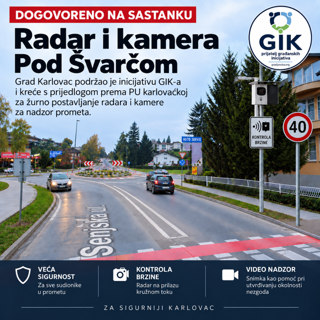Radar i kamera za nadzor brzine na kružnom toku Pod Švarčom u Karlovcu